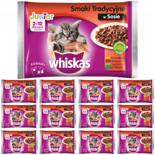Konzerva pre mačky - Whiskas Junior tradičné príchute v omáčke 52x100g